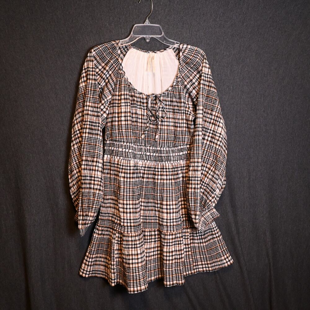 Anthropologie Women's L Somerset Plaid Mini Dress Puff Sleeve